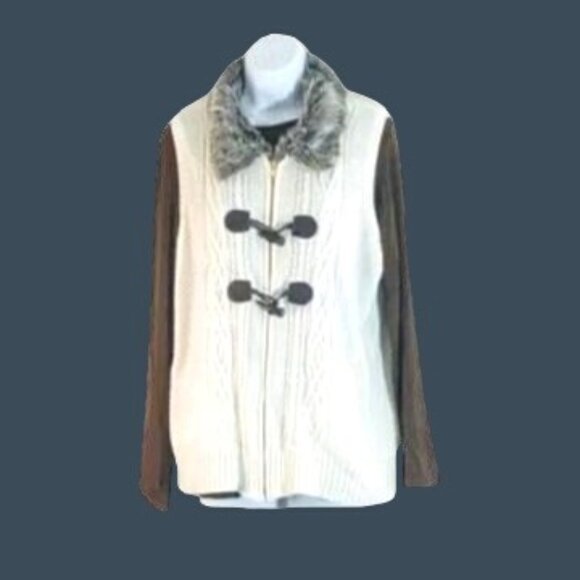 CHARTER CLUB -WOMENS KNIT FRONT ZIP/BUTTON CLOSURE FAUX FUR NECK VEST SIZE LARGE - Picture 3 of 8